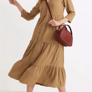 Polka Dot Midi Dress in Brown